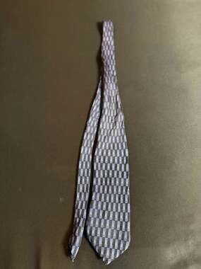 Fabio Fazio Blue and Black Geometric Checkered 100% Silk Handmade Necktie